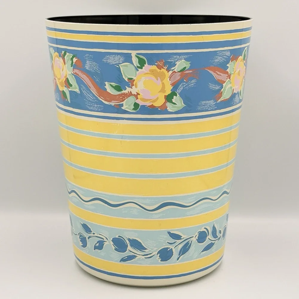 VTG 90s Croscill Floral Wastebasket Retro Trash Can Plastic Grandmillennial